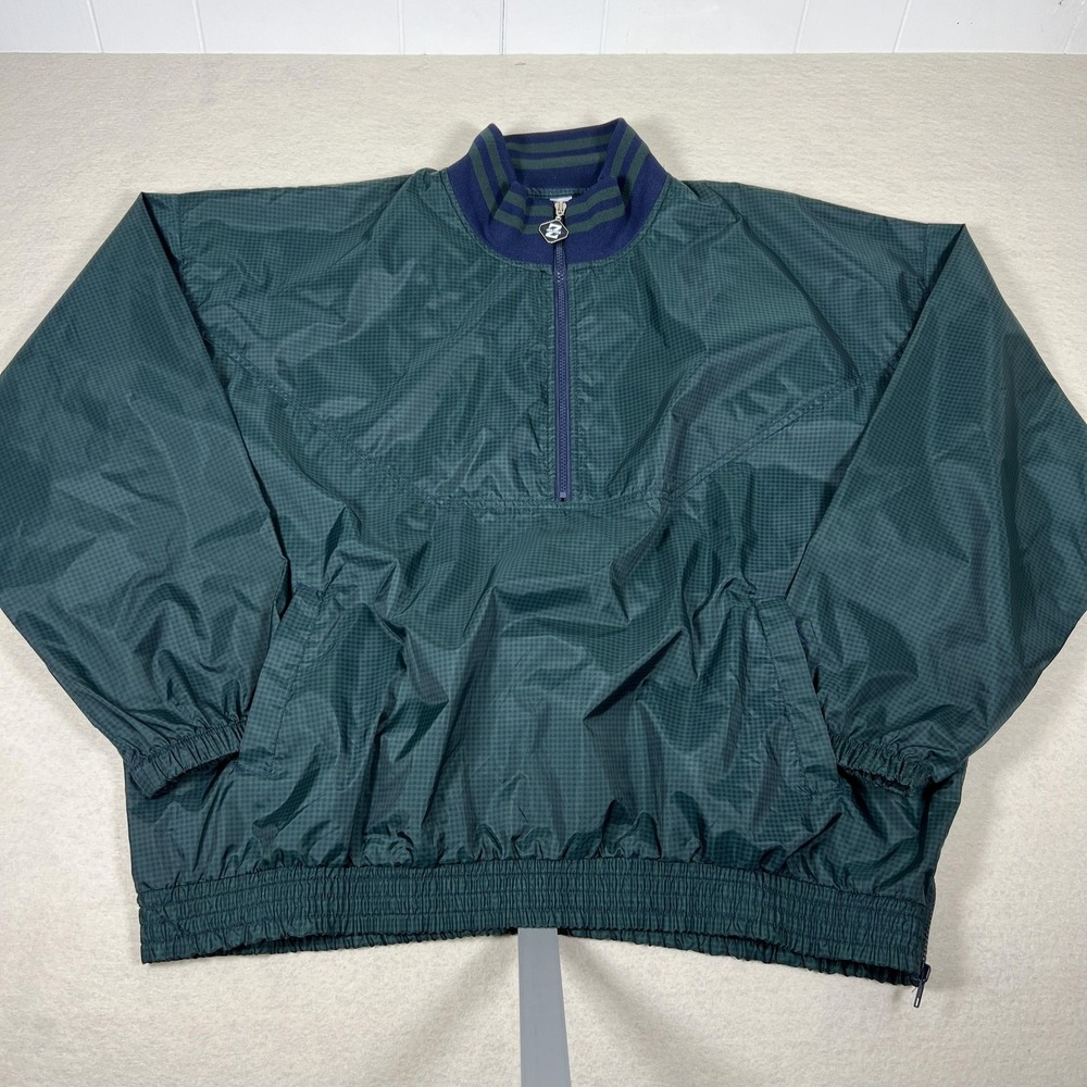Jerzees Pullover Jacket Mens 2XL Green Quarter Zip Windbreaker‎ Nylon Athletic